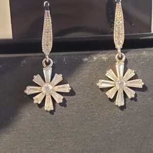 Anne Klein Silver Toned Crystal Dangle Drop Earrings